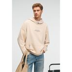 GRIMELANGE CLAY Erkek %100 Pamuk Kapüşonlu Çıtçıtlı Baskılı Cebi Süs Etiketli Krem Sweatshirt