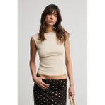 Grimelange Clea Kadın Yumuşak ve Esnek Kumaşlı Sırt Dekolte Detaylı Slim Fit Taş Rengi Bluz - XS