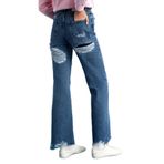 Grimelange COCHEM Kadın Denim Kalın Kumaşlı Arka kısmı Kapalı Yırtık Straight Kalıp Kot Mavi Jeans