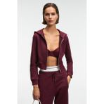 GRIMELANGE COSIMA Kadın Metal Fermuarlı Kapüşonlu Crop Bordo Sweatshirt