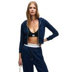 GRIMELANGE COSIMA Kadın Metal Fermuarlı Kapüşonlu Crop Lacivert Sweatshirt