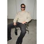 GRIMELANGE COYOTES Erkek Bisiklet Yaka Kangru Cepli Organik Pamuk Regular Fit Açık Haki Sweatshirt