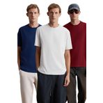 Grimelange Cultivated Erkek 3'lü Kalın Dokulu Regular%100 Organik Pamuk T-shirt, Bordo-Lacivert-Gri, S