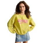 Grimelange Daleska Kadın Organik Pamuklu Yumuşacık Önü Kesikli Baskılı Yuvarlak Yaka Yeşil Sweatshirt, S