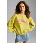 GRIMELANGE Daleska Kadın Organik Pamuklu Yumuşacık Önü Kesikli Baskılı Yuvarlak Yaka Yeşil Sweatshirt