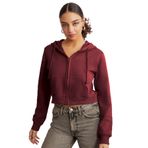 Grimelange Delia Kadın Crop İçi Polarlı Fermuarlı Organik Pamuklu Kapüsonlu Kordonlu Bordo Sweatshirt, M