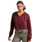 Grimelange Delıa Kadın Crop Içi Polarlı Fermuarlı Organik Pamuklu Kapüsonlu Kordonlu Bordo Sweatshirt