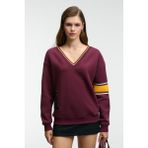GRIMELANGE DIVINE Kadın V Yakalı Nakış Ve Patch Detaylı Bordo Sweatshirt