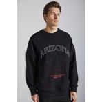 Grimelange Domagoj Erkek Organik Pamuklu Western Baskılı Bisiklet Yaka Oversize Siyah Sweatshirt, L