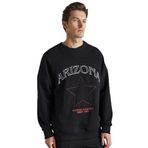 Grimelange Domagoj Erkek Organik Pamuklu Western Baskılı Bisiklet Yaka Oversize Siyah Sweatshirt, M