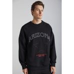 Grimelange Domagoj Erkek Organik Pamuklu Western Baskılı Bisiklet Yaka Oversize Siyah Sweatshirt - XL