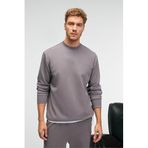 GRIMELANGE EDMUND Erkek Kolu Baskılı Eteği Lastik ve Stoperli Bisiklet Yaka Koyu Gri Sweatshirt
