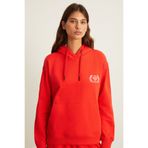 GRIMELANGE ELUDNE Kadın Nakış İşlemeli Kapüşonlu Kanguru Cepli 3 İplik Şardonlu Kırmızı Sweatshirt