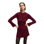 Grimelange ENCANTO Kadın Yuvarlak Yaka Çizgi Desenli Slim Fit Bordo Elbise - XL