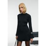 Grimelange ENCANTO Kadın Yuvarlak Yaka Çizgi Desenli Slim Fit Siyah Elbise - XL