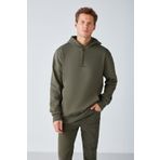 GRIMELANGE Epic Erkek Yumusaçık Kumaşlı Kapüşonlu Kordonlu Regular Fit Nakışlı Haki Sweatshirt