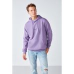 GRIMELANGE Epıc Erkek Yumusaçık Kumaşlı Kapüşonlu Kordonlu Regular Fit Nakışlı Mor Sweatshirt