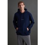 Grimelange Epic Erkek Yumusaçık Kumaşlı Nakış Detaylı Kapüşonlu Kordonlu Regular Lacivert Sweatshirt, XL