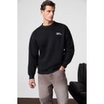 Grimelange Ernest Erkek Organik Pamuklu Yumuşacık Baskı Detaylı Bisiklet Yaka İçi Polarlı Siyah Sweatshirt - 2XL