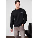 GRIMELANGE Ernest Erkek Organik Pamuklu Yumuşacık Baskı Detaylı Bisiklet Yaka İçi Polarlı Siyah Sweatshirt