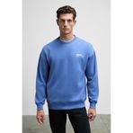 GRIMELANGE Ernest Erkek Organik Pamuklu Yumuşacık Baskı Detaylı Bisiklet Yaka İçi Polarlı Sweatshirt Açık Mavi