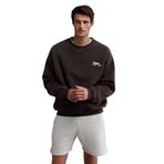 Grimelange Ernest Erkek Organik Pamuklu Yumuşacık Baskı Detaylı Bisiklet Yaka İçi Polarlı Sweatshirt, Kahverengi, L