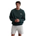 Grimelange Ernest Erkek Organik Pamuklu Yumuşacık Baskı Detaylı Bisiklet Yaka İçi Polarlı Sweatshirt, Koyu Yeşil, XL