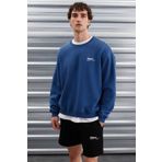 Grimelange Ernest Erkek Yumuşacık Kumaşlı Oversize Fit Yuvarlak Yakalı Baskılı Mavi Sweatshirt