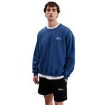 Grimelange Ernest Erkek Yumuşacık Kumaşlı Oversize Fit Yuvarlak Yakalı Baskılı Sweatshirt, Mavi, M