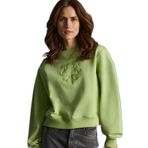 Grimelange Fann Kadın Nakış Detaylı Yumuşacık Kumaş Örme 3 İplik Organik Pamuk Sweatshirt, Açık Yeşil, L