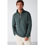 Grimelange Frame Erkek Yarım Fermuarlı Dik Yakalı Yumuşacık Kumaşlı Polarlı Regular Sweatshirt, Yeşil, 2XL