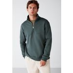 Grimelange Frame Erkek Yarım Fermuarlı Dik Yakalı Yumuşacık Kumaşlı Polarlı Regular Sweatshirt, Yeşil, S