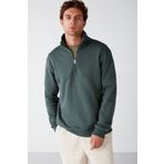 GRIMELANGE Frame Erkek Yarım Fermuarlı Dik Yakalı Yumuşacık Kumaşlı Polarlı Regular Yeşil Sweatshirt