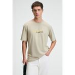GRIMELANGE FRESH Erkek %100 Pamuk Oversize Fit Baskılı Kısa Kollu Yuvarlak Yakalı Taş Rengi T-Shirt