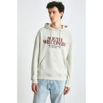 GRIMELANGE GAREN Erkek Yumuşacık İçi Polarlı Baskılı Regular Kordonlu Açık Gri Sweatshirt