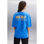 Grimelange Gıllıan Kadın Ön Ve Arka Baskı Detaylı Oversize &100 Organik Pamuklu Parlament Mavi T-shirt - XS - Parlement Mavi