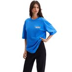 Grimelange Gillian Kadın Ön Ve Arka Baskı Detaylı Oversize &100 Organik Pamuklu T-shirt, Parlament Mavi, M