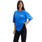 Grimelange Gillian Kadın Ön Ve Arka Baskı Detaylı Oversize &100 Organik Pamuklu T-shirt, Parlament Mavi, S