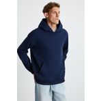 GRIMELANGE GILMAR Erkek Şardonlu 3 İplik Kapüşonlu Kanguru Cepli Lacivert Sweatshirt