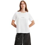 Grimelange Glenda Kadın Nakış İşlemeli Regular Fit%100 Organik Pamuklu Örme Bisiket Yakalı T-shirt, Beyaz, M