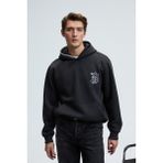 GRIMELANGE GROVER Erkek Kapüşonlu Süs Dikiş Detaylı Göğsü Nakışlı Kanguru Cepli Sweatshirt Antrasit