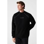 GRIMELANGE HAL Erkek Yuvarlak Yaka Önünde Ve Kollarında Süs Dikiş Detaylı Baskılı Regular Fit Siyah Sweatshirt