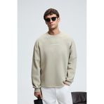 GRIMELANGE HAL Erkek Yuvarlak Yaka Önünde Ve Kollarında Süs Dikiş Detaylı Baskılı Regular Fit Sweatshirt Taş Rengi