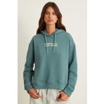 GRIMELANGE IANE Kadın 3 İplik İçi Şardonlu Yazı Baskılı Kapüşonlu Yeşil Sweatshirt