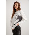 Grimelange Ibbıe Kadın Içi Polarlı Yumuşak Parça Baskılı Bisiklet Yaka Beyaz Sweatshirt
