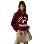 Grimelange Jaelyn Kadın Uzun Kollu Yuvarlak Yaka Önü Baskılı Düşük Omuz Kısa Bordo Sweatshirt, S