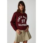 Grimelange Jaelyn Kadın Uzun Kollu Yuvarlak Yaka Önü Baskılı Düşük Omuz Kısa Bordo Sweatshirt