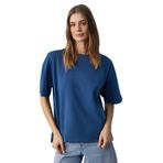 GRIMELANGE Jemmy%100 Organik Pamuk Relaxed Fit Yırtmaçlı Yuvarlak Yakalı T-Shirt, s, JEMMY01042023, Lacivert, Kadın