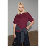 GRIMELANGE Jemmy%100 Organik Pamuk Relaxed Fit Yırtmaçlı Yuvarlak Yakalı T-Shirt, xl, JEMMY01042023, Bordo, Kadın