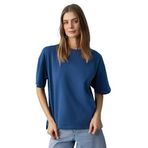 GRIMELANGE Jemmy%100 Organik Pamuk Relaxed Fit Yırtmaçlı Yuvarlak Yakalı T-Shirt, xs, JEMMY01042023, Lacivert, Kadın